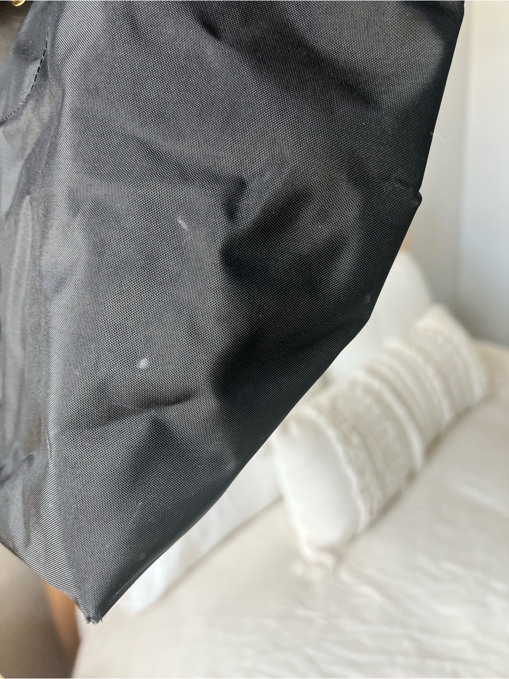Black Nylon Tote with Brown Leather Handles - Picture 4 of 5